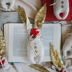 Skippy Cotton Bowie large Gold and White Star Bunny Plush